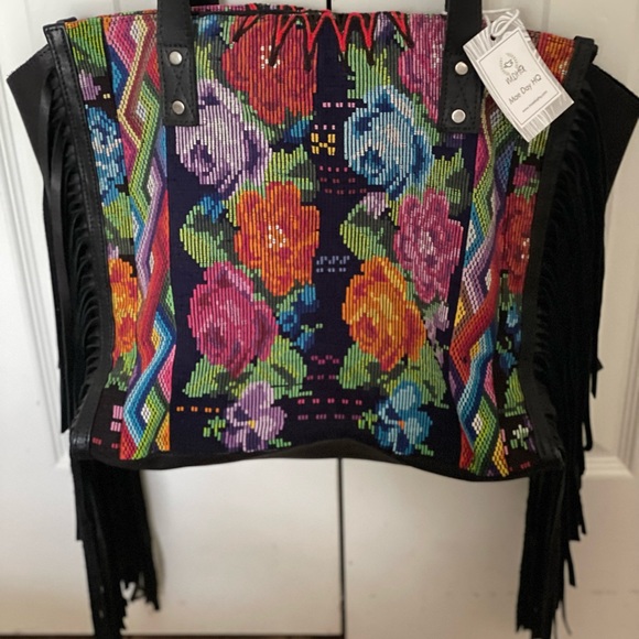 Gorgeous Mae Day HQ Black Leather with Fringe Handbag - Picture 1 of 7